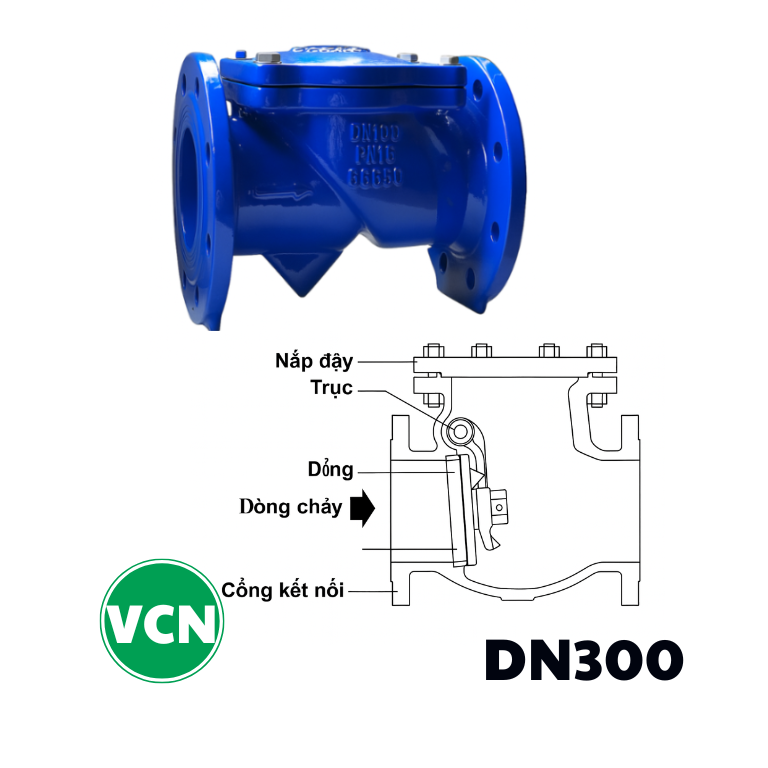 Van 1 chiều gang lá lật DN300