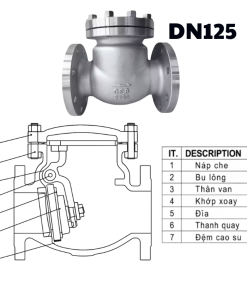 Van 1 chiều lá lật inox mặt bích DN125