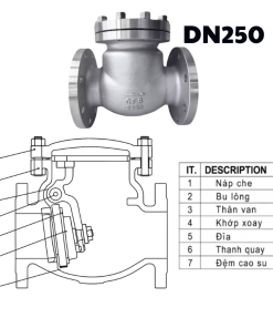 Van 1 chiều lá lật inox mặt bích DN250