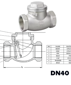 Van 1 chiều lá lật inox nối ren DN40
