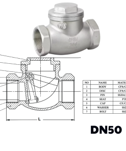 Van 1 chiều lá lật inox nối ren DN50