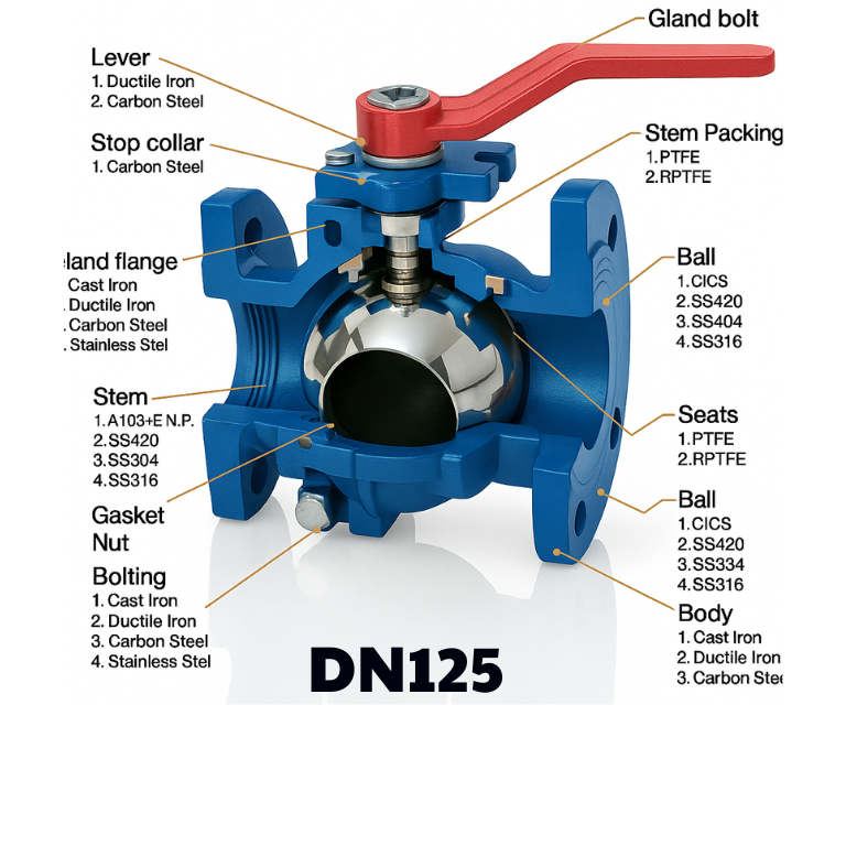 Van bi gang mặt bích DN125