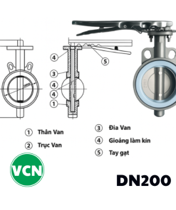 Van bướm inox tay gạt DN200