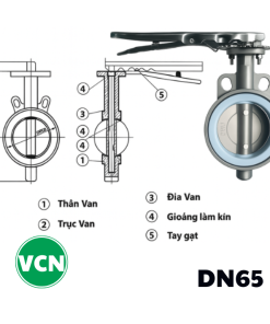 Van bướm inox tay gạt DN65