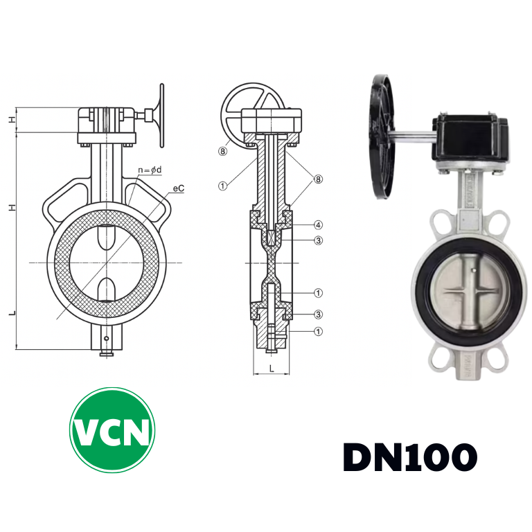 Van bướm inox tay quay DN100