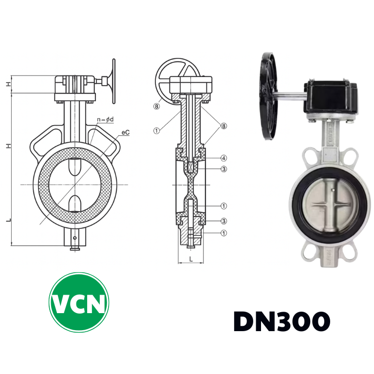 Van bướm inox tay quay DN300