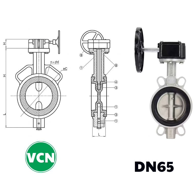 Van bướm inox tay quay DN65