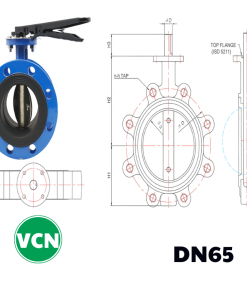 Van bướm mặt bích tay gạt DN65