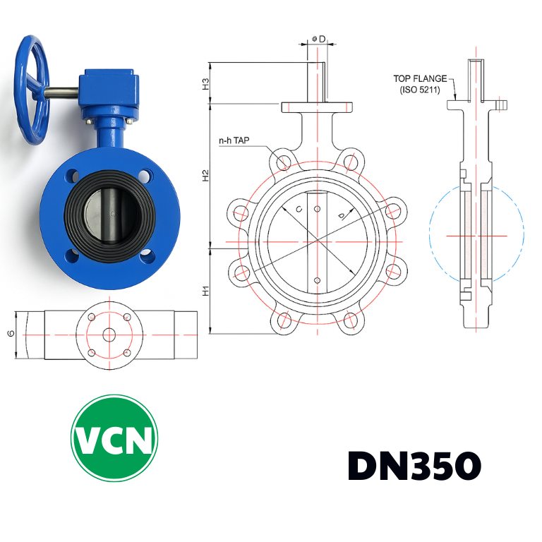 Van bướm mặt bích tay quay DN350