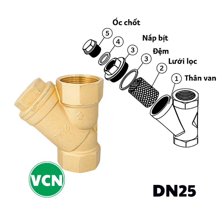Y lọc đồng DN25