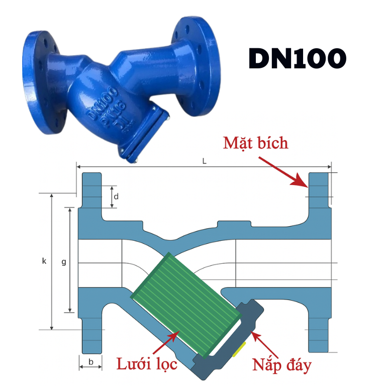 Y lọc gang DN100