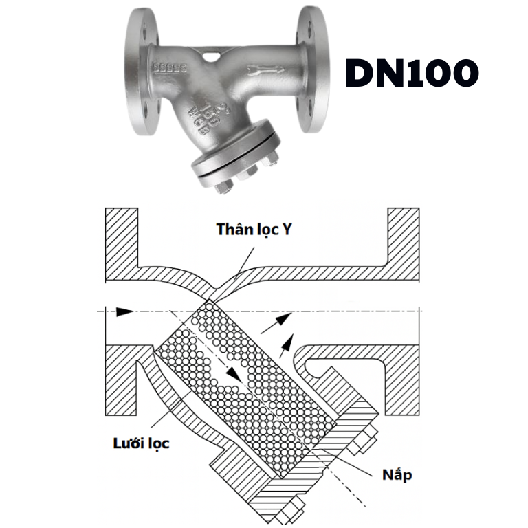 Y lọc inox nối bích DN100