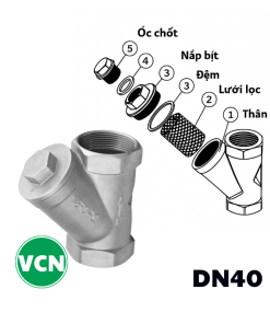 Y lọc inox nối ren DN40